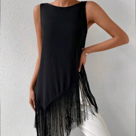 Fringe Asymmetrical Hem Tank,Sleeveless Tops - Picture 3 of 6